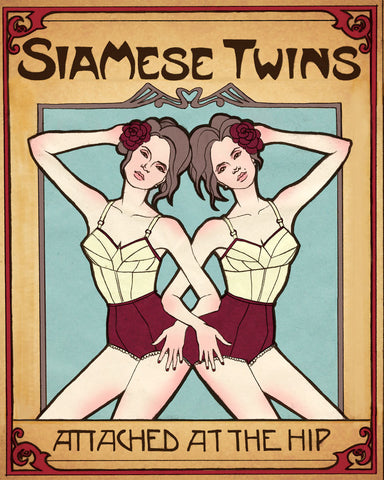 SIAMESE TWINS ILLUSTRATION GICLEE ART PRINT BY ANNA SEE