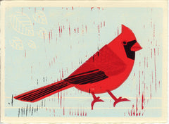 CARDINAL HAND-CARVED LINOCUT ILLUSTRATION ART PRINT BY ANNA SEE