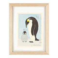 PENGUINS HAND-CARVED LINOCUT ILLUSTRATION ART PRINT BY ANNA SEE