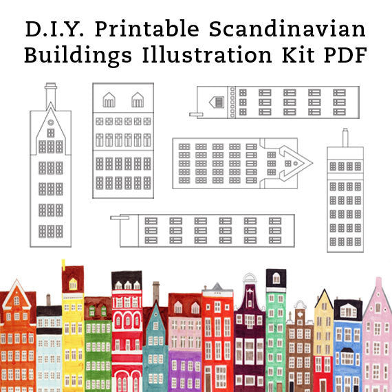 DIY SCANDINAVIAN BUILDINGS AND HOUSES PRINTABLE ILLUSTRATION ART CRAFT -  annasee