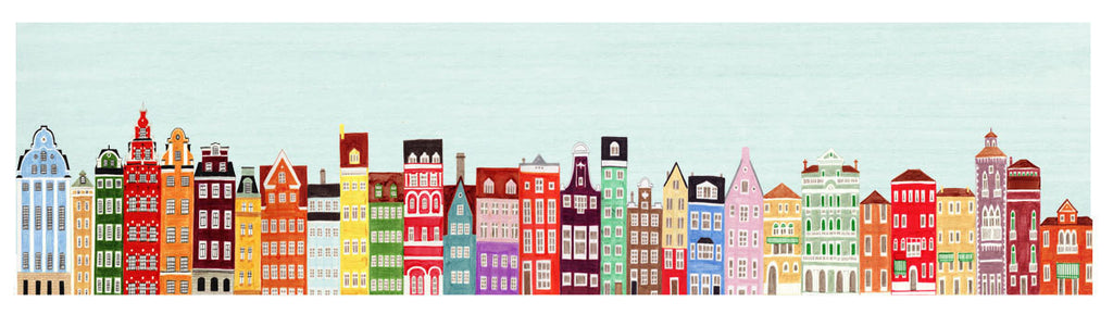 COLORFUL EUROPEAN BUILDINGS SKYLINE ILLUSTRATION GICLEE ART PRINT BY ANNA SEE