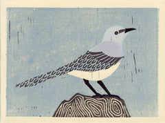MOCKINGBIRD HAND-CARVED LINOCUT ILLUSTRATION ART PRINT BY ANNA SEE