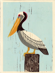 PELICAN HAND-CARVED LINOCUT ILLUSTRATION ART PRINT BY ANNA SEE